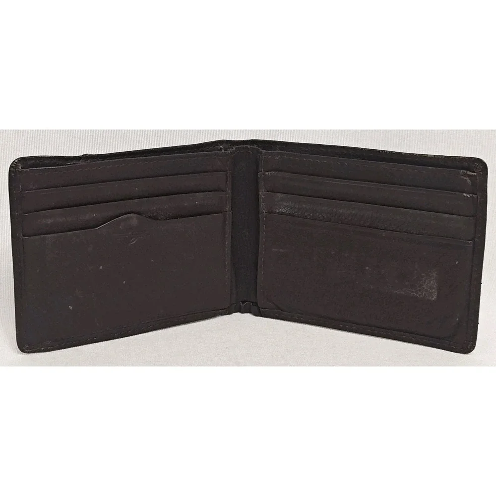 Vintage Dockers Men's Brown Full Grain‎ Leather Stitched Wallet Bifold Embossed